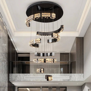 Mirror Black Crystal Staircase Chandelier-Staircase Chandelier