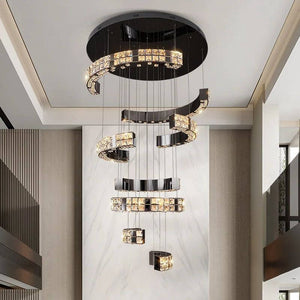 Mirror Black Crystal Staircase Chandelier-Staircase Chandelier
