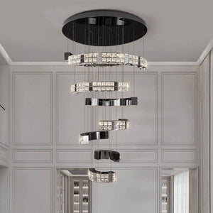 Mirror Black Crystal Staircase Chandelier-Staircase Chandelier