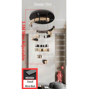 Mirror Black Crystal Staircase Chandelier-Staircase Chandelier