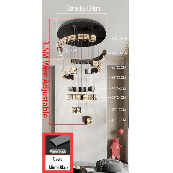 Mirror Black Crystal Staircase Chandelier-Staircase Chandelier