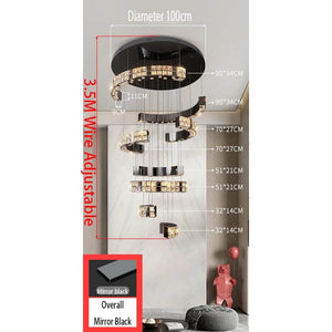 Mirror Black Crystal Staircase Chandelier-Staircase Chandelier