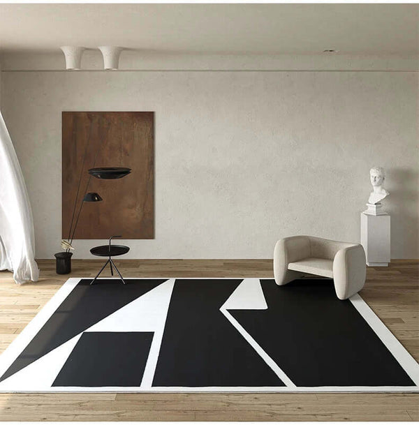 Modern Black & White Tufted High Pile Rug with 3D Relief Design-Rugs & Carpets