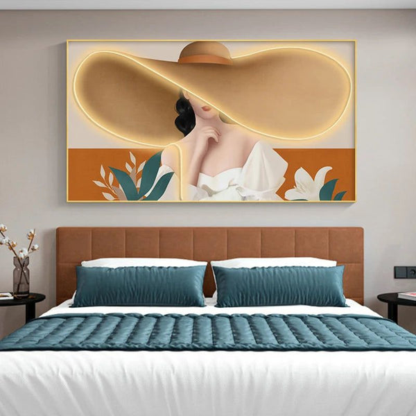 Modern Lady with Hat LED Luminous Wall Lamp - Decorative Interior Art-LED Wall Art