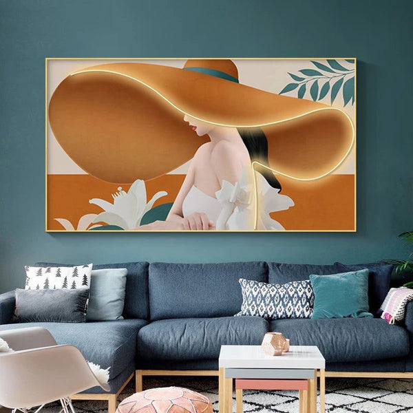 Modern Lady with Hat LED Luminous Wall Lamp - Decorative Interior Art-LED Wall Art