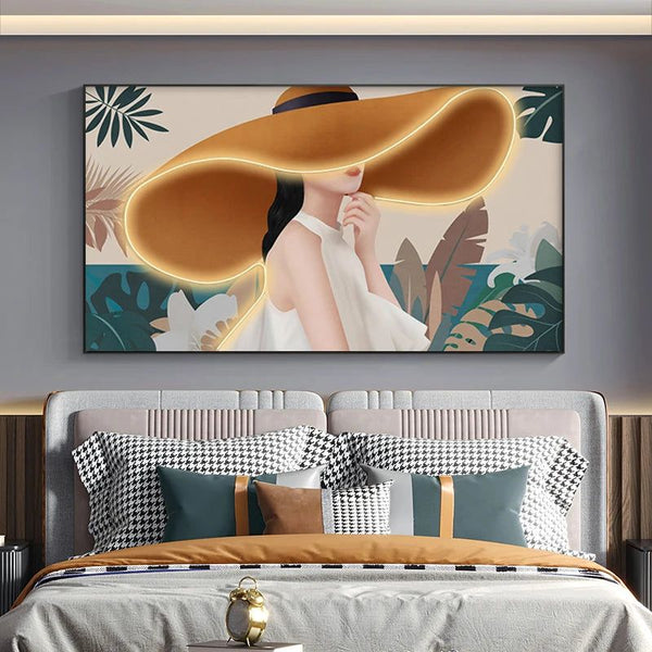 Modern Lady with Hat LED Luminous Wall Lamp - Decorative Interior Art-LED Wall Art