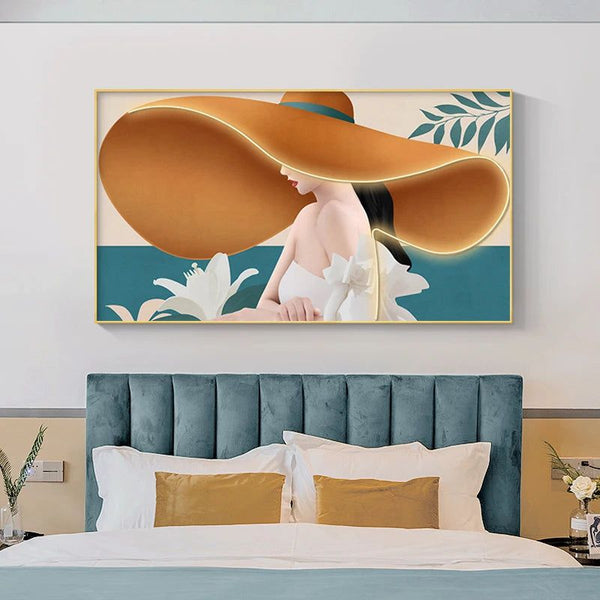 Modern Lady with Hat LED Luminous Wall Lamp - Decorative Interior Art-LED Wall Art