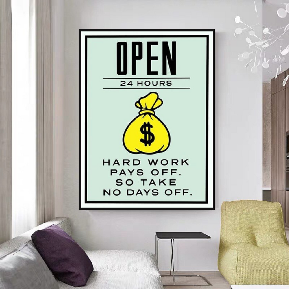 Monopoly Hard Work Pays Off Card Canvas Wall Art-Wall Posters