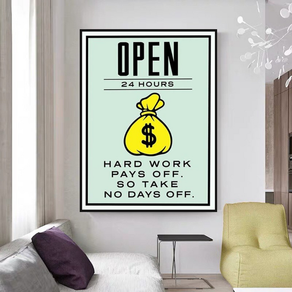 Monopoly Hard Work Pays Off Card Canvas Wall Art-Wall Posters