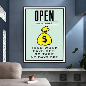 Monopoly Hard Work Pays Off Card Canvas Wall Art-Wall Posters