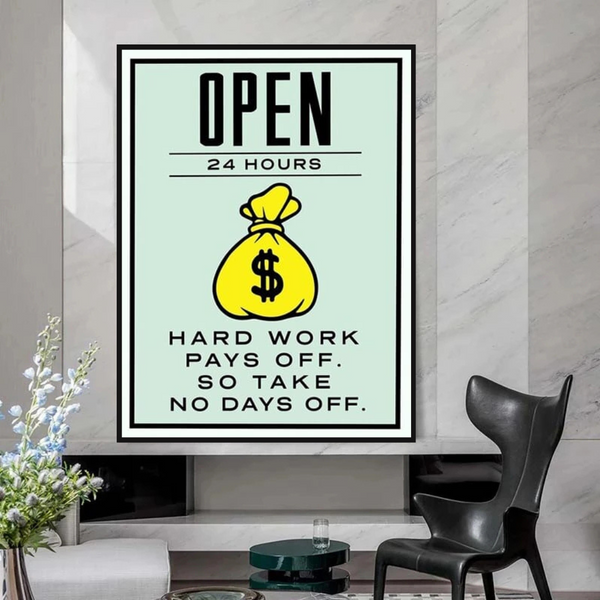 Monopoly Hard Work Pays Off Card Canvas Wall Art-Wall Posters