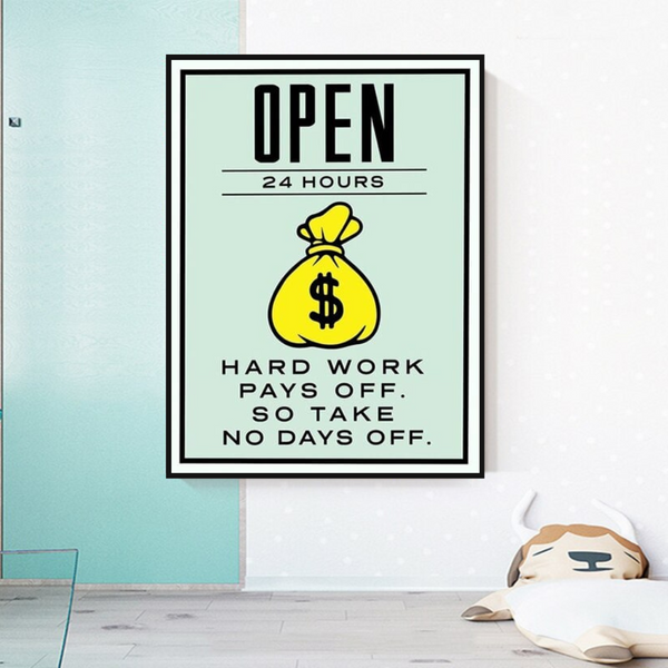 Monopoly Hard Work Pays Off Card Canvas Wall Art-Wall Posters