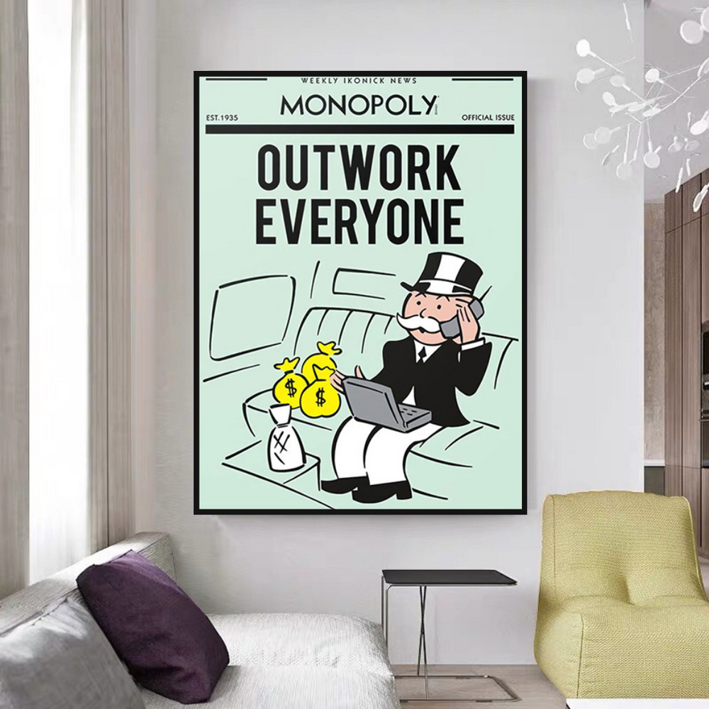 Monopoly Outwork Everyone Play Card Canvas Wall Art-Wall Posters