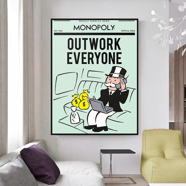 Monopoly Outwork Everyone Play Card Canvas Wall Art-Wall Posters