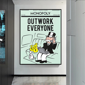 Monopoly Outwork Everyone Play Card Canvas Wall Art-Wall Posters