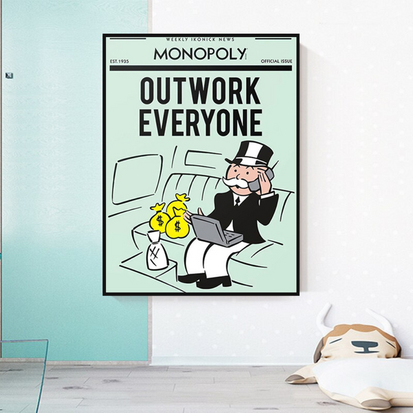 Monopoly Outwork Everyone Play Card Canvas Wall Art-Wall Posters