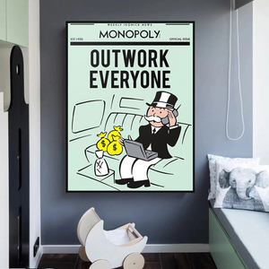 Monopoly Outwork Everyone Play Card Canvas Wall Art-Wall Posters