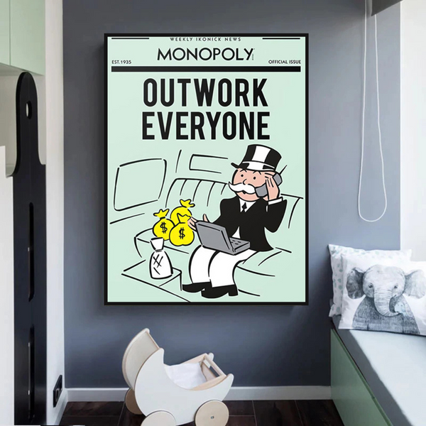 Monopoly Outwork Everyone Play Card Canvas Wall Art-Wall Posters
