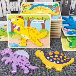 Montessori Baby Wooden Cartoon Dinosaur 3D Puzzle Jigsaw-Wooden Puzzles