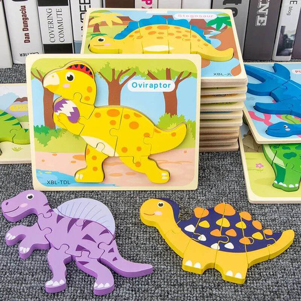 Montessori Baby Wooden Cartoon Dinosaur 3D Puzzle Jigsaw-Wooden Puzzles