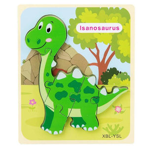 Montessori Baby Wooden Cartoon Dinosaur 3D Puzzle Jigsaw-Wooden Puzzles