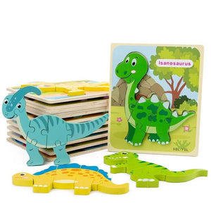 Montessori Baby Wooden Cartoon Dinosaur 3D Puzzle Jigsaw-Wooden Puzzles