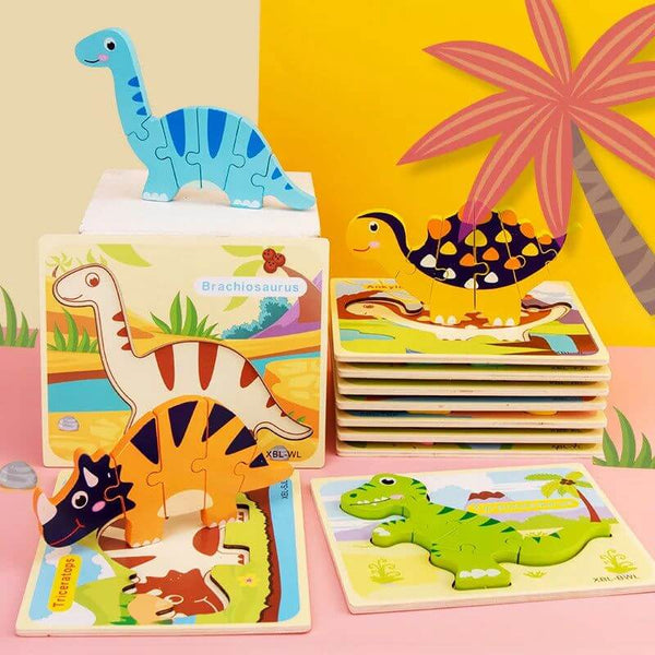 Montessori Baby Wooden Cartoon Dinosaur 3D Puzzle Jigsaw-Wooden Puzzles