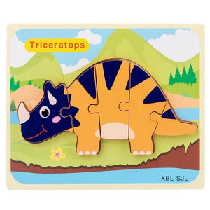 Montessori Baby Wooden Cartoon Dinosaur 3D Puzzle Jigsaw-Wooden Puzzles