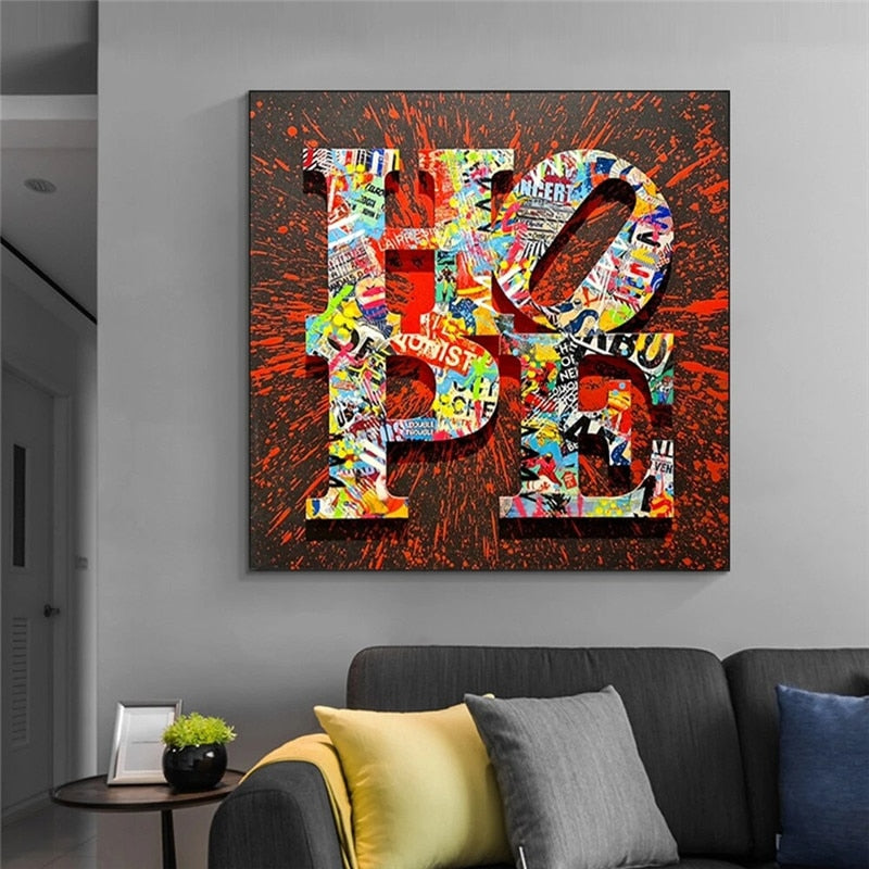 Motivational Artwork Hope Letter Graffiti Art Paintings Print on Canvas Modern Street Art Posters and Prints Home Decoration-Wall Posters