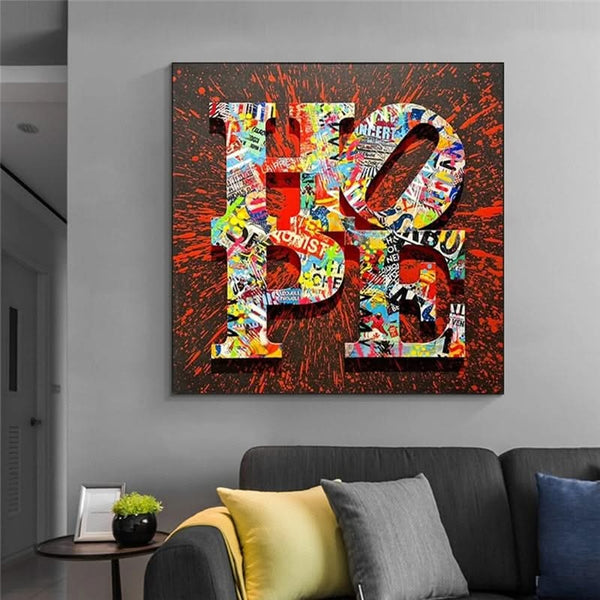 Motivational Artwork Hope Letter Graffiti Art Paintings Print on Canvas Modern Street Art Posters and Prints Home Decoration-Wall Posters