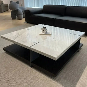 Natural Marble & Wood Coffee Table-Coffee Tables