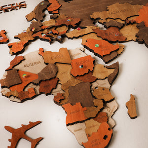 Natural Wood 3D Rustic World Map Wall Decor with Free Accessories-