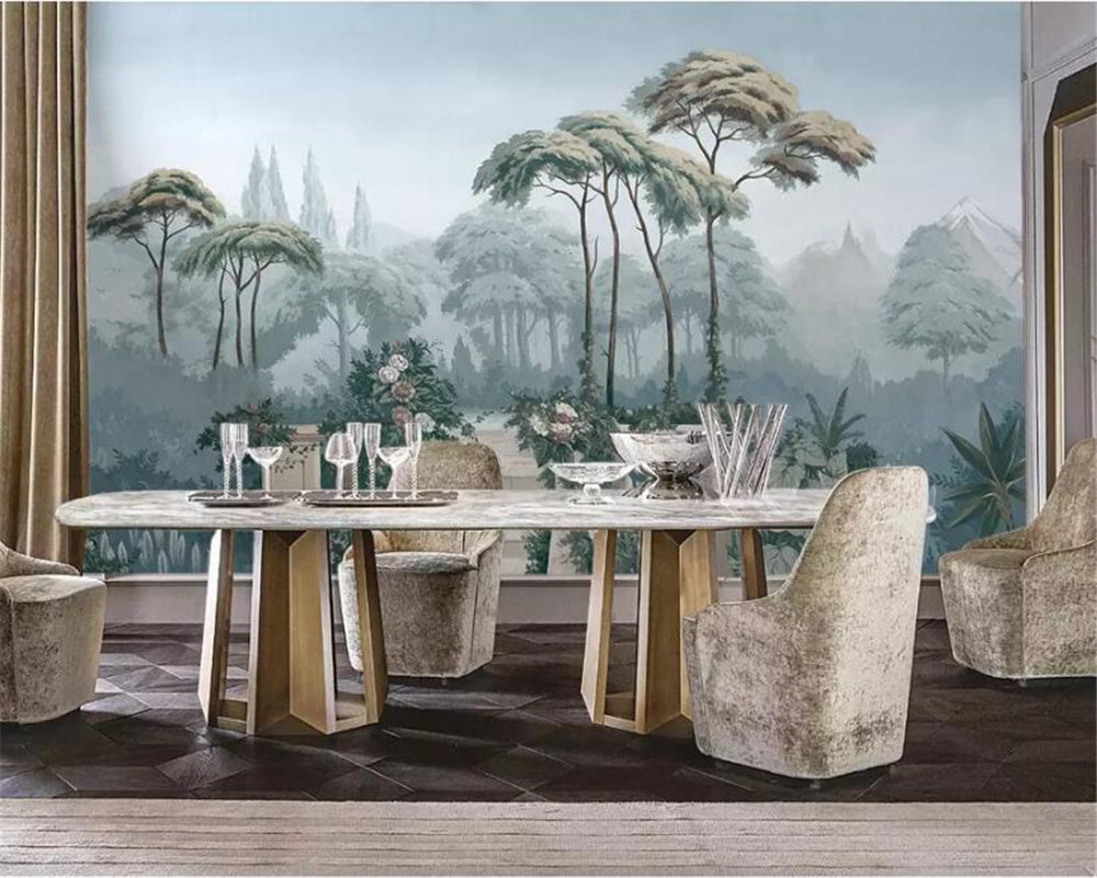 Nature-Inspired Garden Stairway Wallpaper-Trees Wallpaper