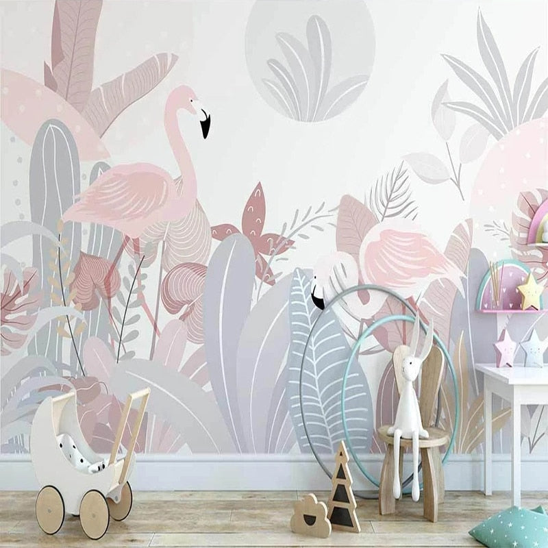 Nordic Abstract Plant Flamingo Wallpaper for Home Wall Decor-Flower & Leaf Wallpaper