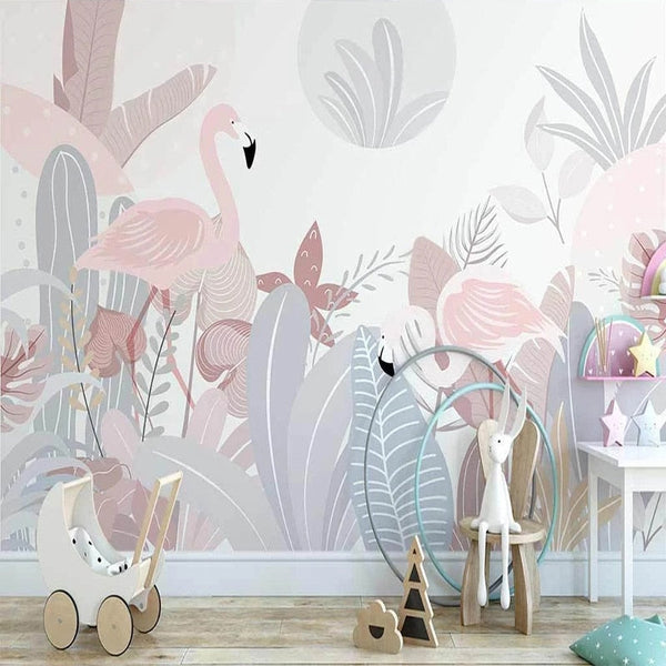 Nordic Abstract Plant Flamingo Wallpaper for Home Wall Decor-Flower & Leaf Wallpaper