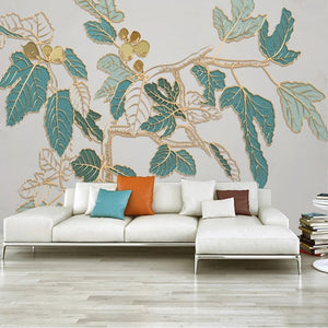 Nordic Golden Embossed Line Leaf Wallpaper for Home Wall Decor-Flower & Leaf Wallpaper