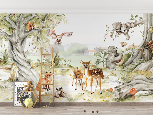 Nordic Jungle Animals - Kids Room Wallpaper Mural-Kids Room Wallpaper