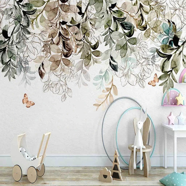 Nordic Leaf Butterfly Flower Wallpaper for Home Wall Decor-Flower & Leaf Wallpaper
