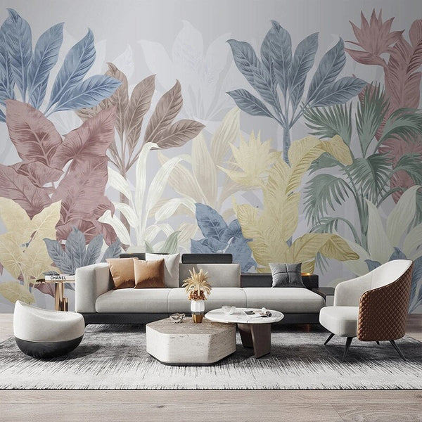 Nordic Tropical Plants Leaf Wallpaper Mural-Flower & Leaf Wallpaper
