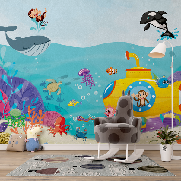Ocean Creatures Party - Kids Room Wallpaper Mural-Kids Room Wallpaper