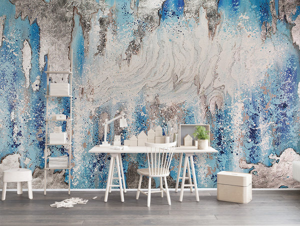 Pastel Blues Abstract Art Wallpaper Murals-Marble Design Wallpaper
