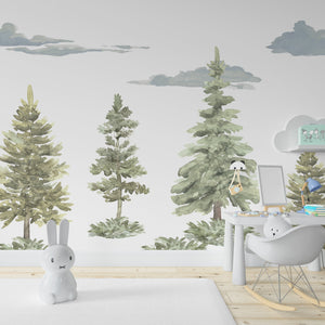 Pastel Forest Theme - Kids Room Wallpaper Mural-Trees Wallpaper