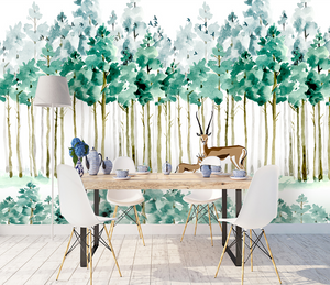 Pastel Greens: Forest Trees Wallpaper Murals-Trees Wallpaper