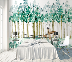 Pastel Greens: Forest Trees Wallpaper Murals-Trees Wallpaper