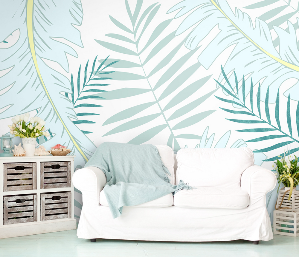 Pastel Leafs Theme: Tropical Wallpaper Mural-Flower & Leaf Wallpaper