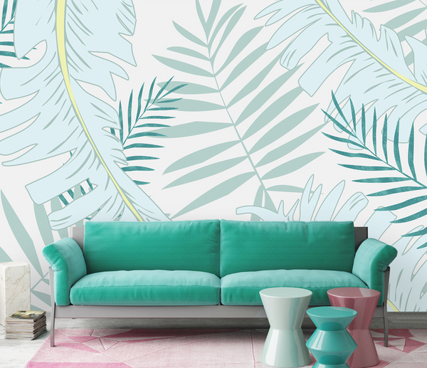 Pastel Leafs Theme: Tropical Wallpaper Mural-Flower & Leaf Wallpaper