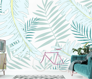 Pastel Leafs Theme: Tropical Wallpaper Mural-Flower & Leaf Wallpaper