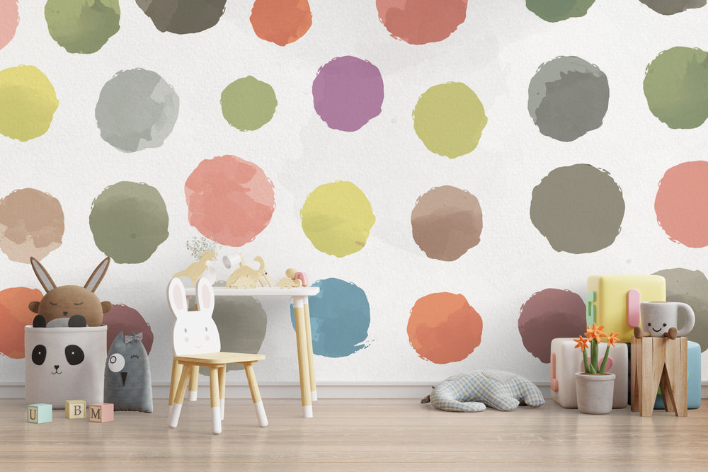Pastel Polka Dots Kids Room Wallpaper Mural-Kids Room Wallpaper