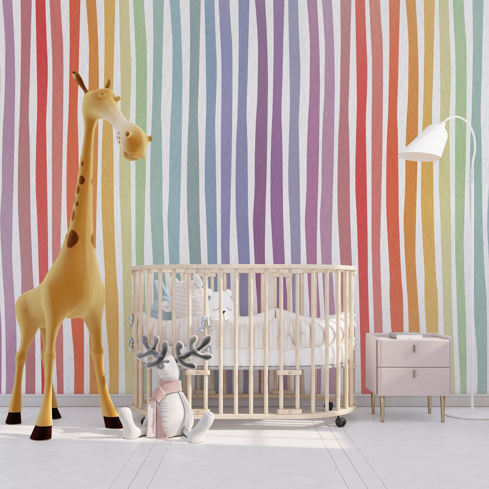 Pastel Rainbow Lines Kids Room Wallpaper Mural-Kids Room Wallpaper