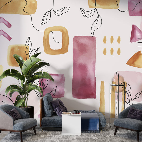 Pastel Shapes Wallpaper Mural: Vibrant Wall Decor-Geometric Shapes Wallpaper